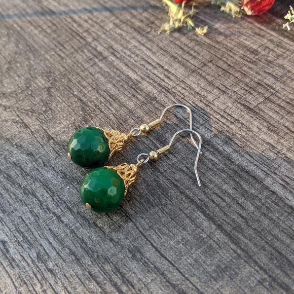 Christmas Ornament Green Jade Earrings - Picture 4 of 5